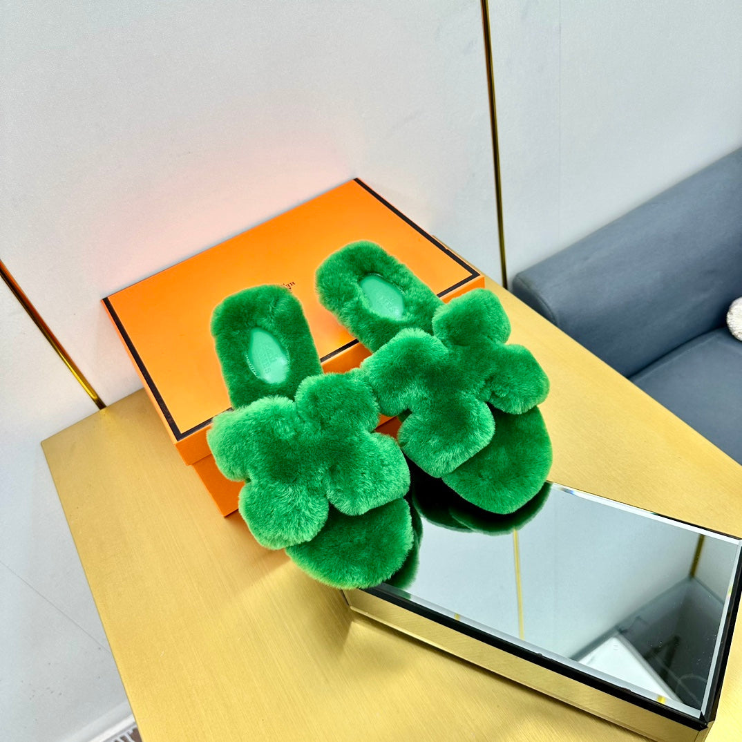 0RAN SHEARLING SANDALS LAWN GREEN - 35