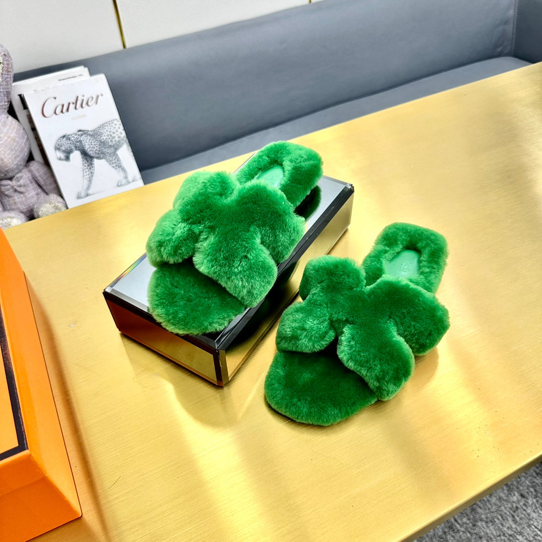 0RAN SHEARLING SANDALS LAWN GREEN - 35