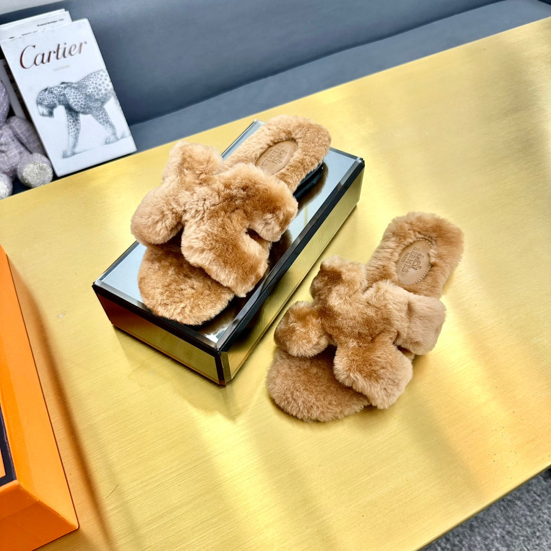 0RAN SHEARLING SANDALS PERU BROWN - 35