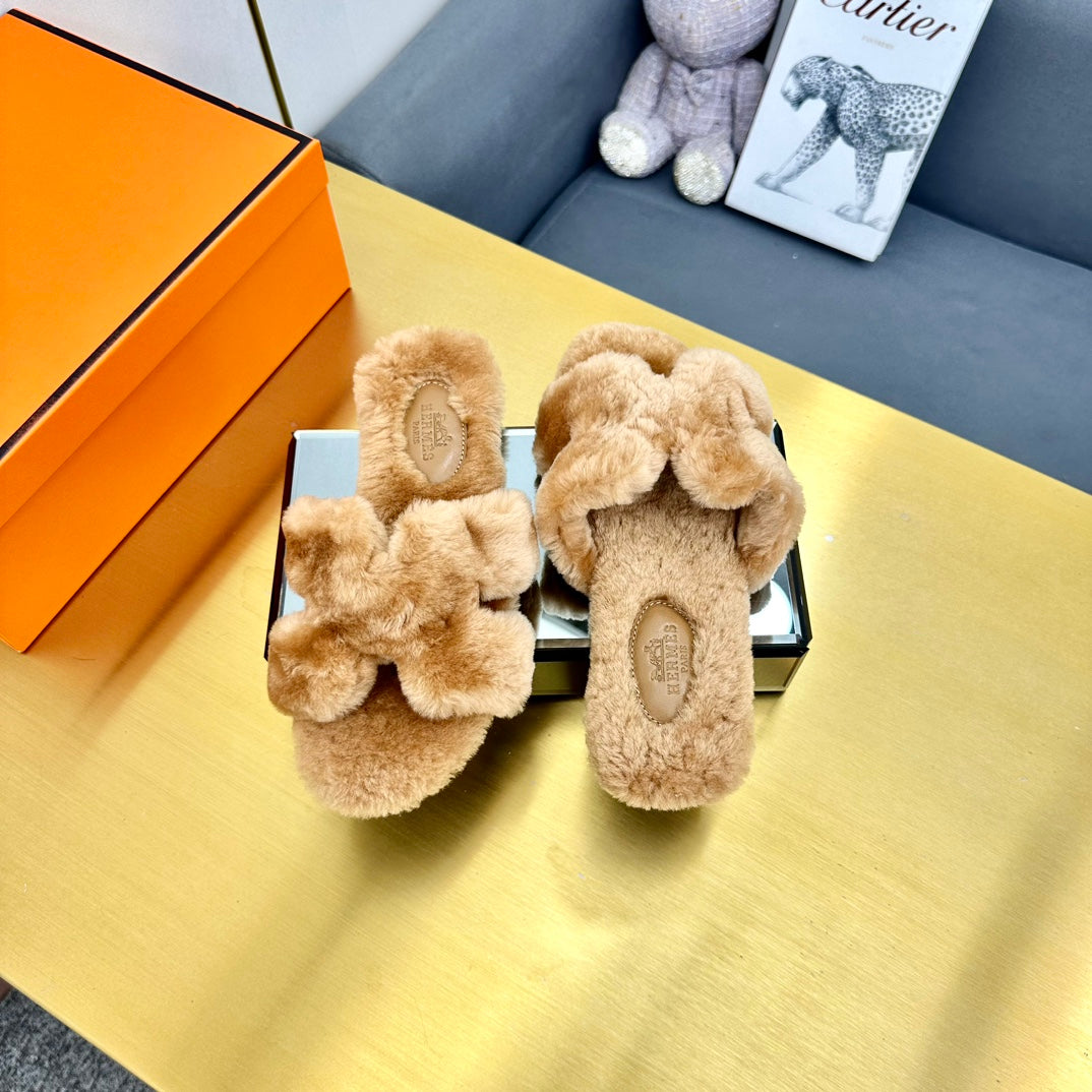 0RAN SHEARLING SANDALS PERU BROWN - 35