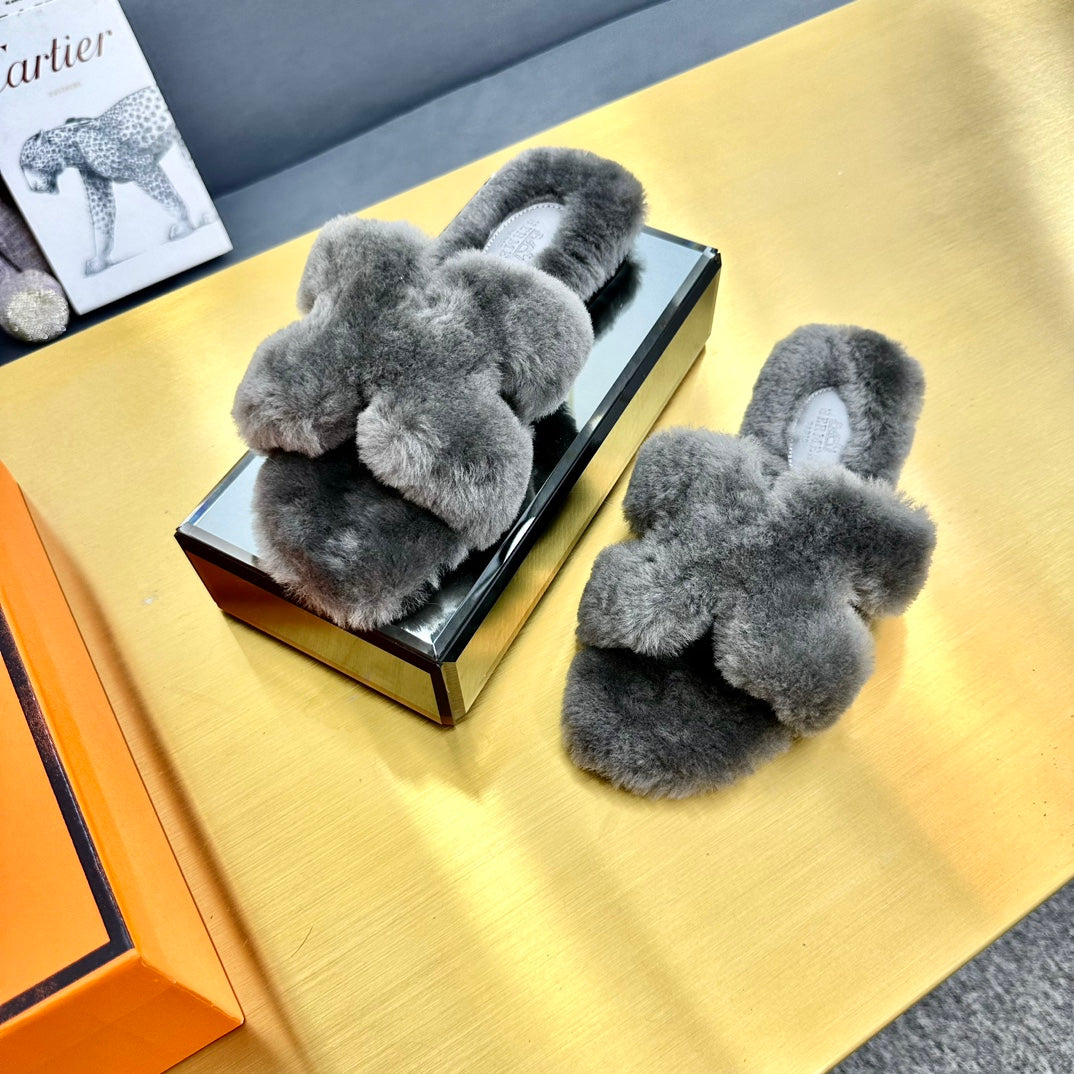 0RAN SHEARLING SANDALS SMOKE GRAY - 35