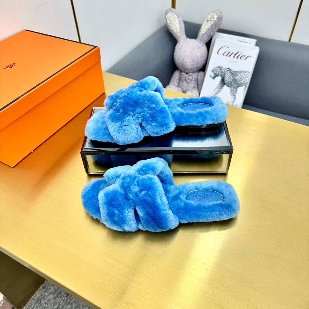 0RAN SHEARLING SANDALS OCEAN BLUE - 35