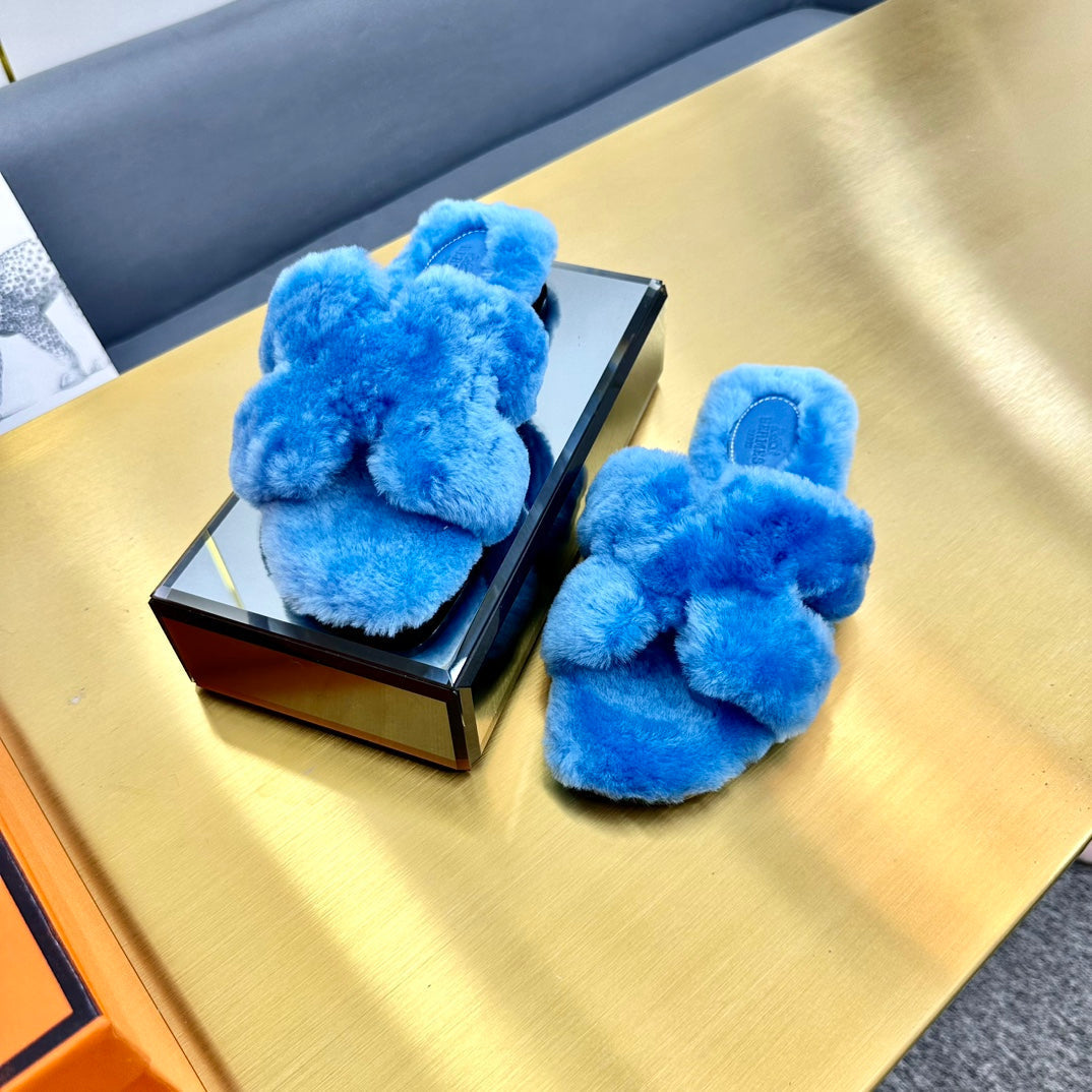 0RAN SHEARLING SANDALS OCEAN BLUE - 35