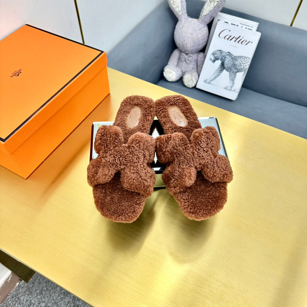 0RAN SHEARLING SANDALS UMBER BROWN - 35