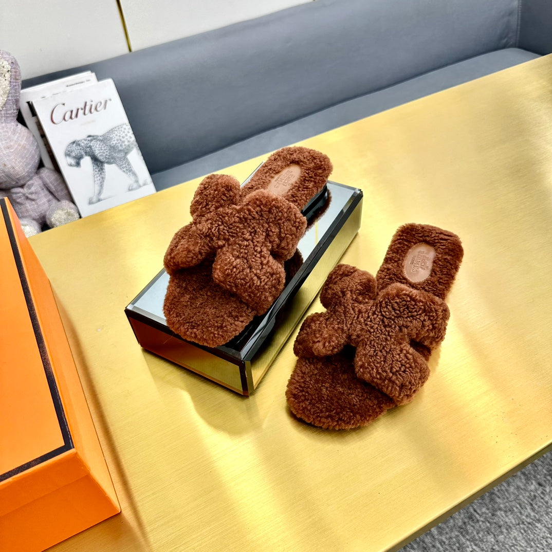 0RAN SHEARLING SANDALS UMBER BROWN - 35