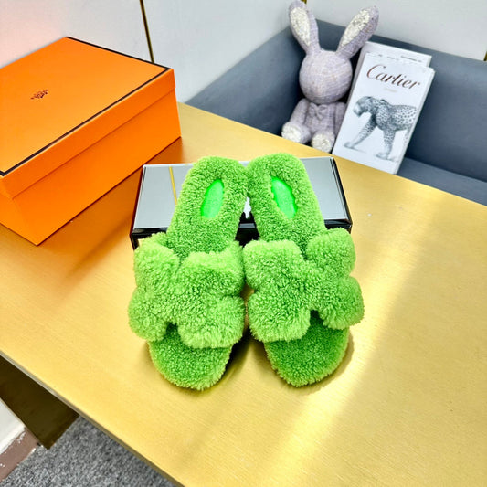 0RAN SHEARLING SANDALS CHARTREUSE GREEN - 35