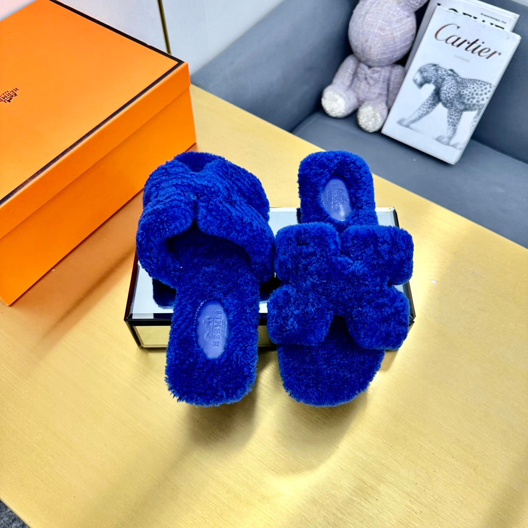 0RAN SHEARLING SANDALS INDIGO BLUE - 35