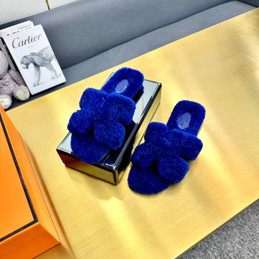 0RAN SHEARLING SANDALS INDIGO BLUE - 35