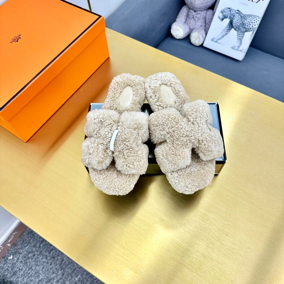 0RAN SHEARLING SANDALS ECRU TAN - 35