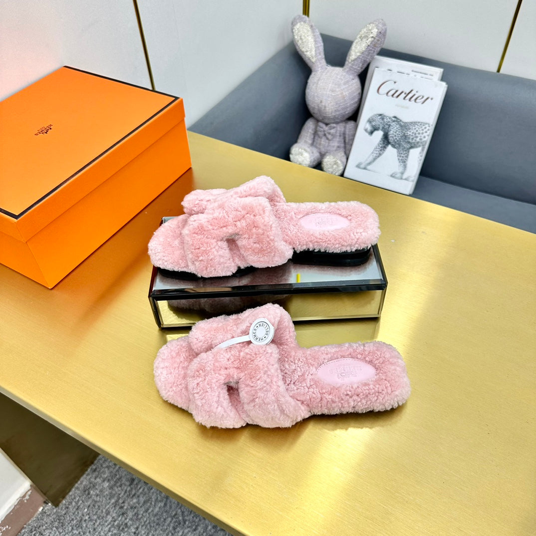 0RAN SHEARLING SANDALS BABY PINK - 35