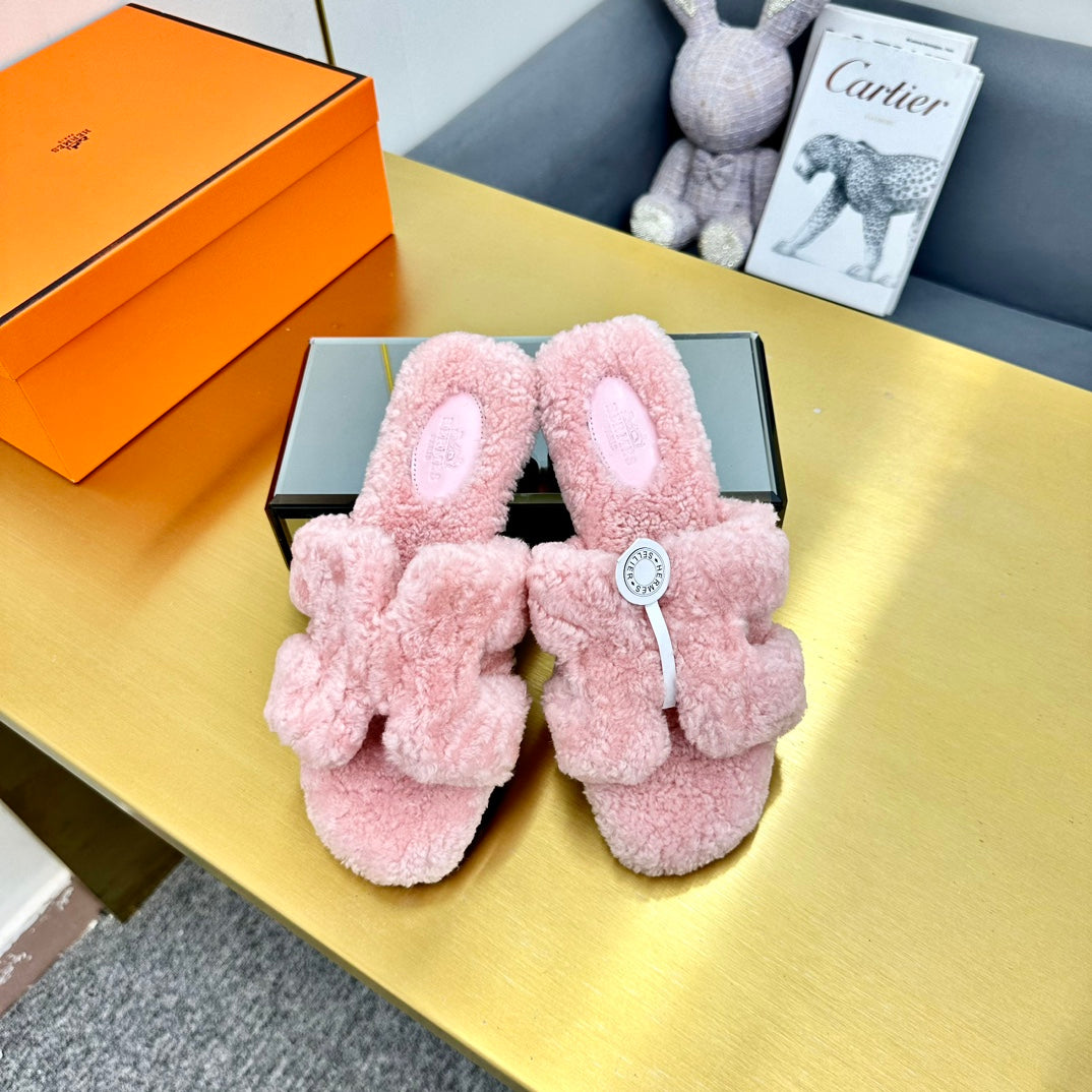 0RAN SHEARLING SANDALS BABY PINK - 35