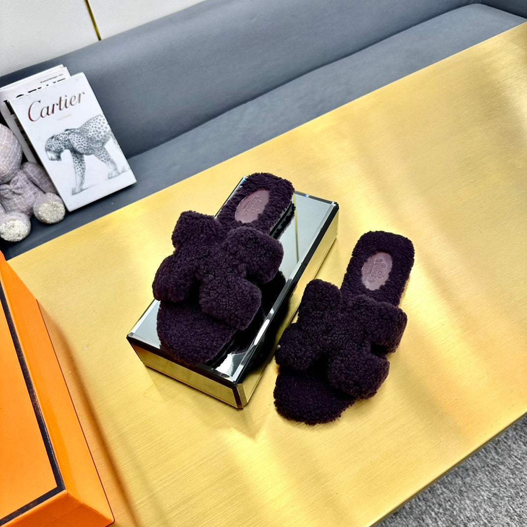 0RAN SHEARLING SANDALS EGGPLANT PURPLE - 35