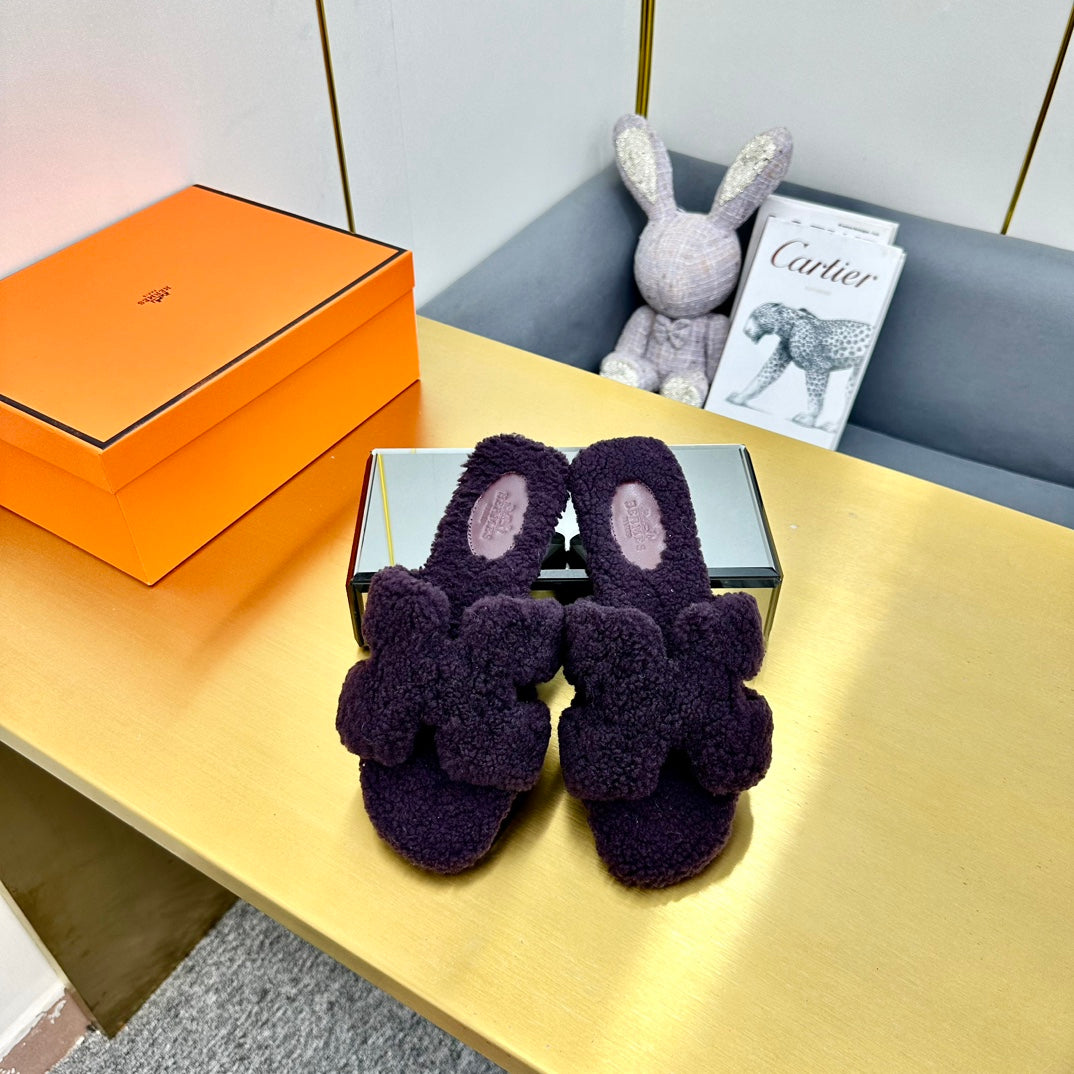 0RAN SHEARLING SANDALS EGGPLANT PURPLE - 35