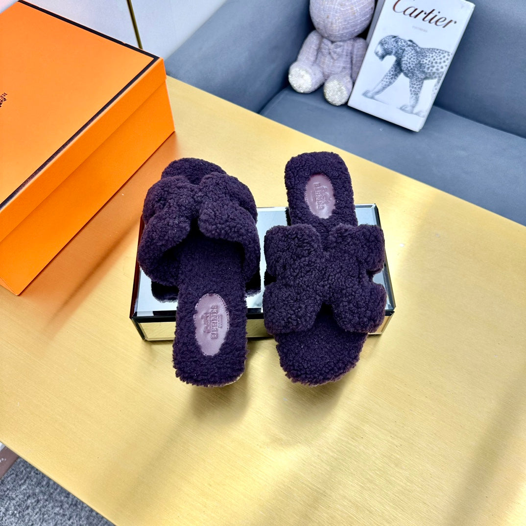 0RAN SHEARLING SANDALS EGGPLANT PURPLE - 35