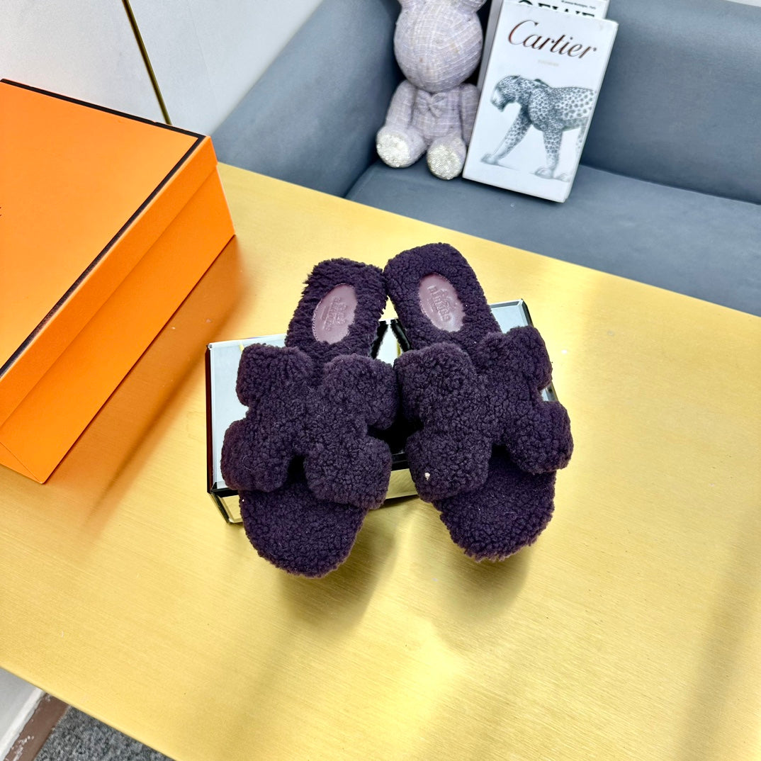 0RAN SHEARLING SANDALS EGGPLANT PURPLE - 35