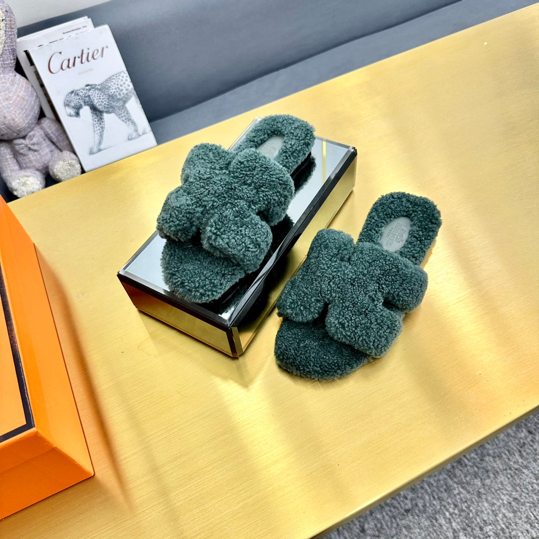 0RAN SHEARLING SANDALS FOREST GREEN - 35
