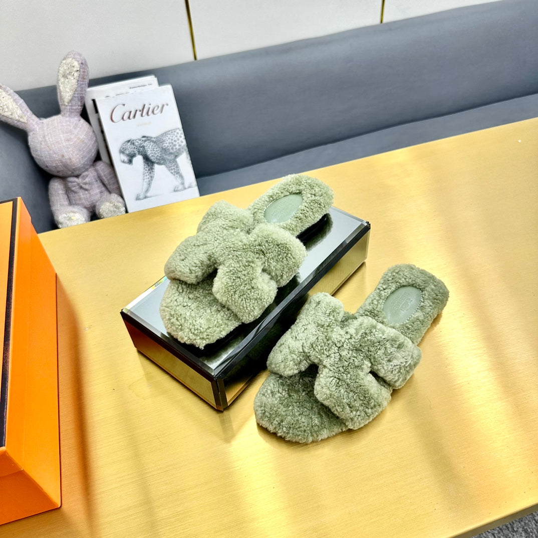 0RAN SHEARLING SANDALS JADE GREEN - 35