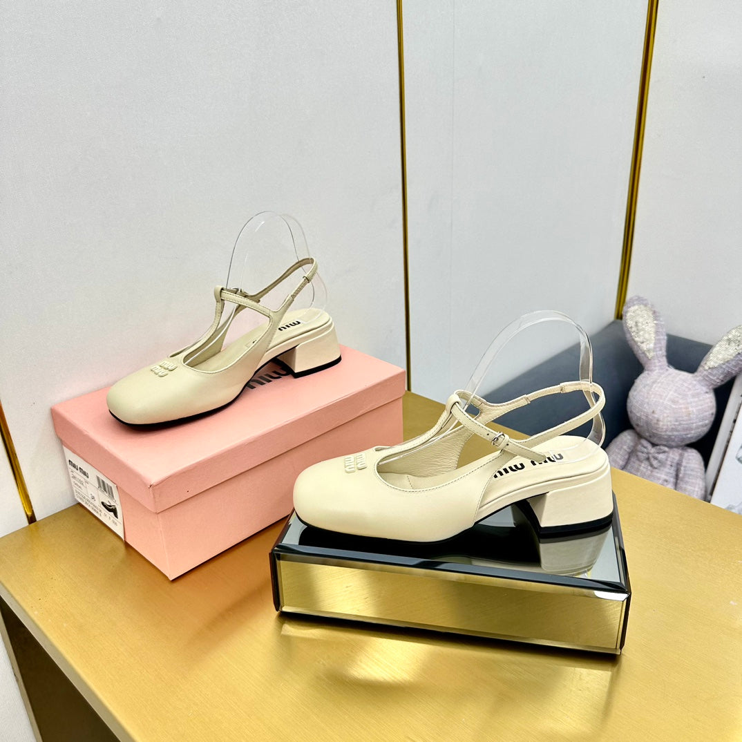 T-STRAPS SLINGBACK PUMPS IN CREAM SMOOTH LAMBSKIN - 35
