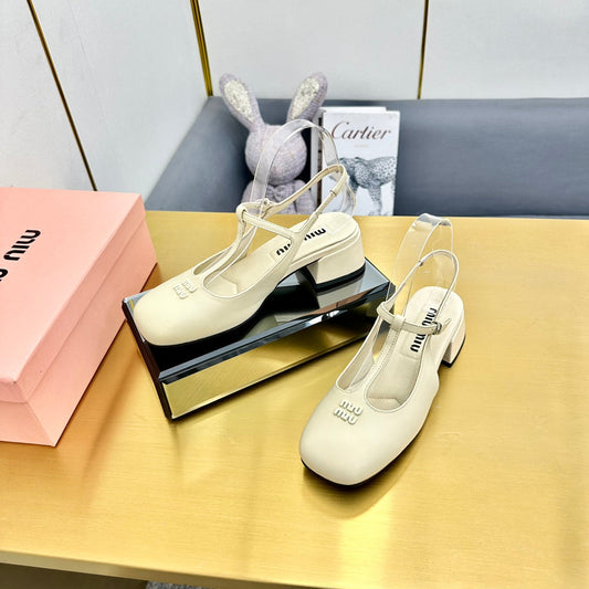 T-STRAPS SLINGBACK PUMPS IN CREAM SMOOTH LAMBSKIN - 35
