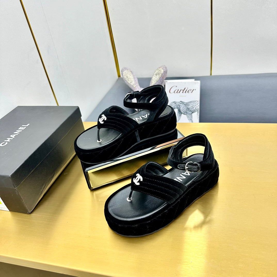 GROSGRAIN SANDAL IN BLACK VELVET - 35