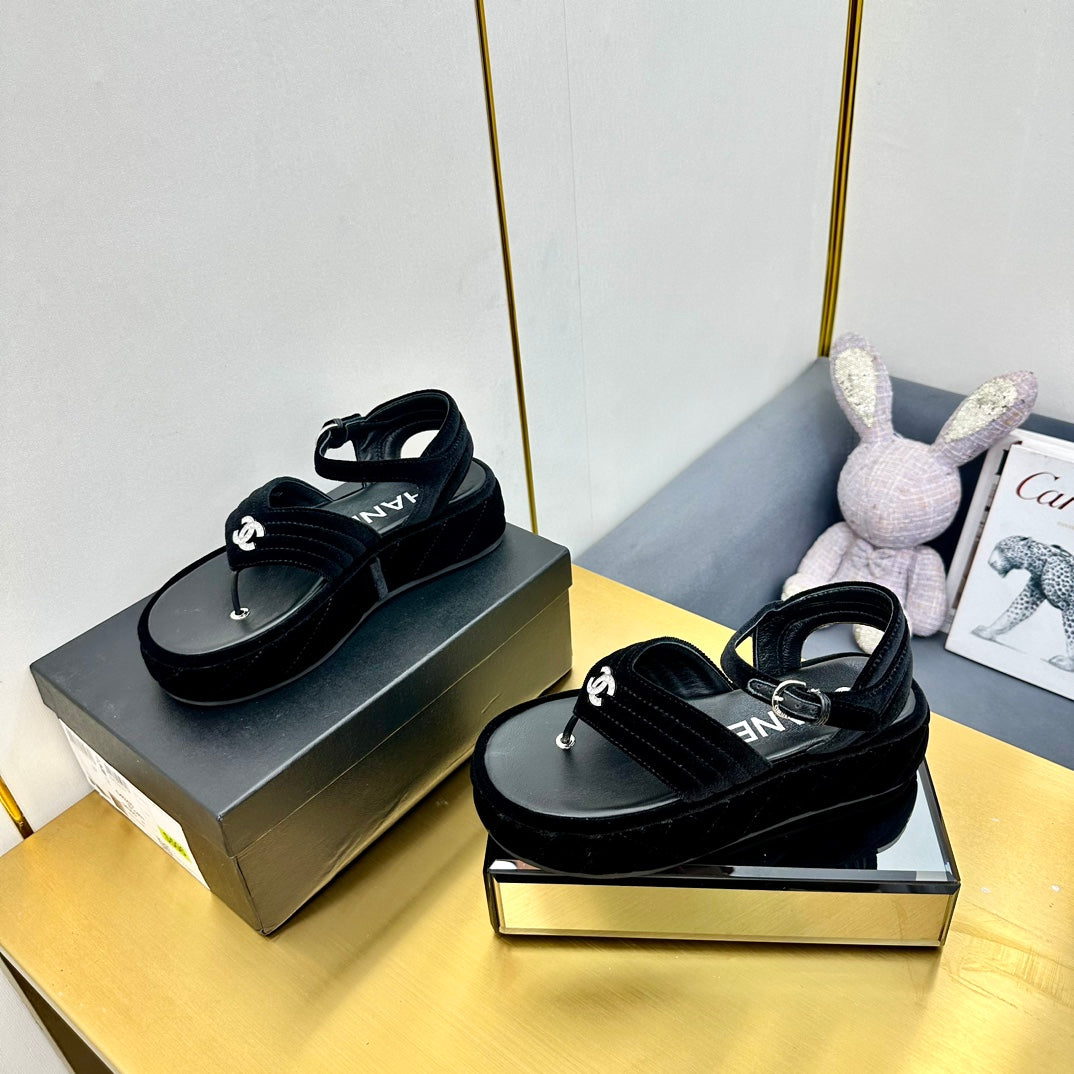 GROSGRAIN SANDAL IN BLACK VELVET - 35