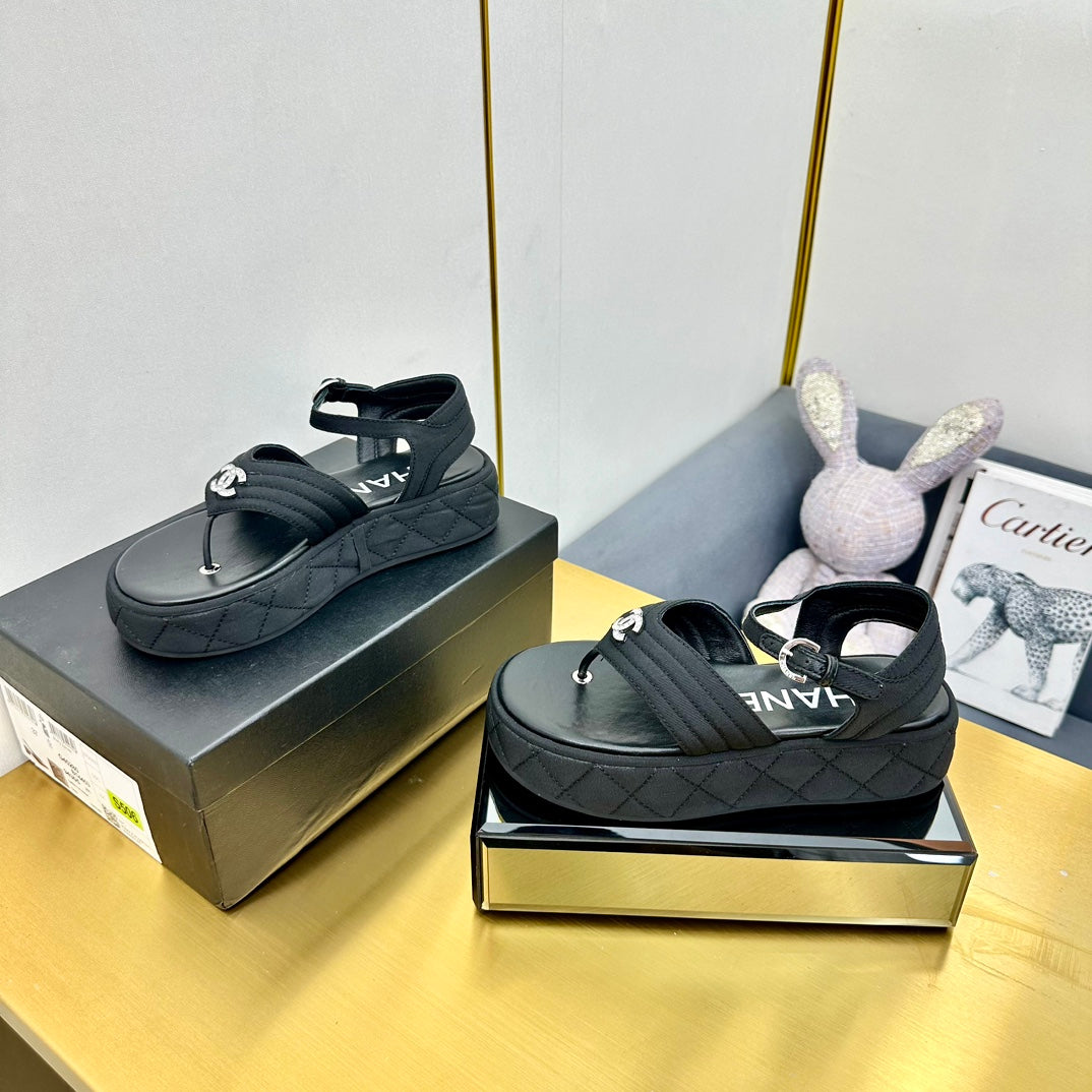 GROSGRAIN SANDAL IN BLACK FABRIC - 35