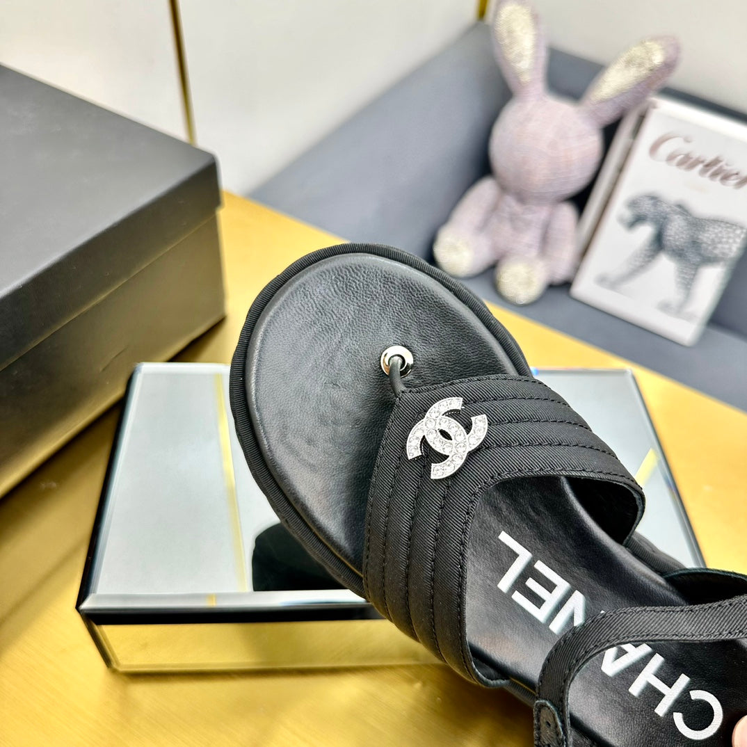 GROSGRAIN SANDAL IN BLACK FABRIC - 35