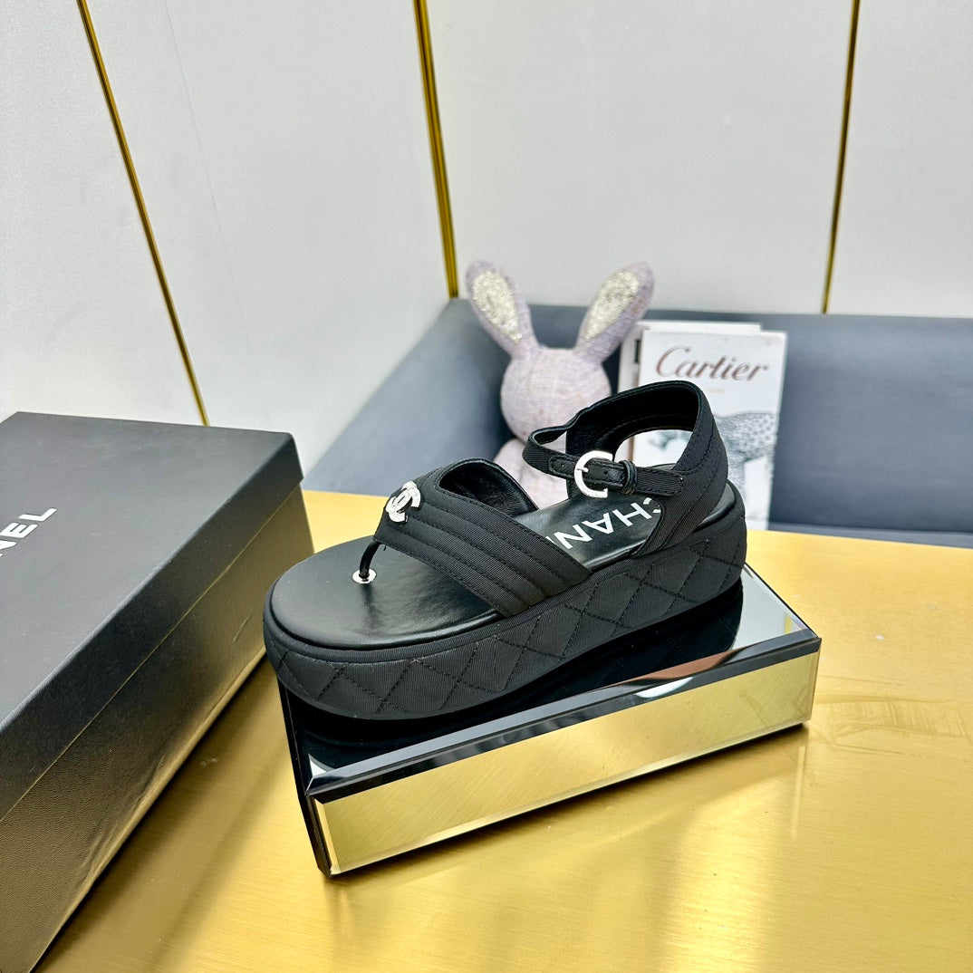 GROSGRAIN SANDAL IN BLACK FABRIC - 35