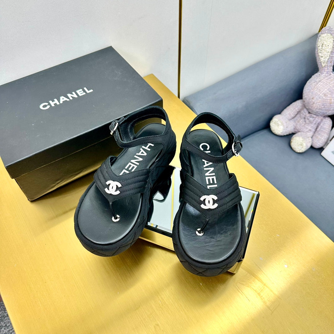 GROSGRAIN SANDAL IN BLACK FABRIC - 35