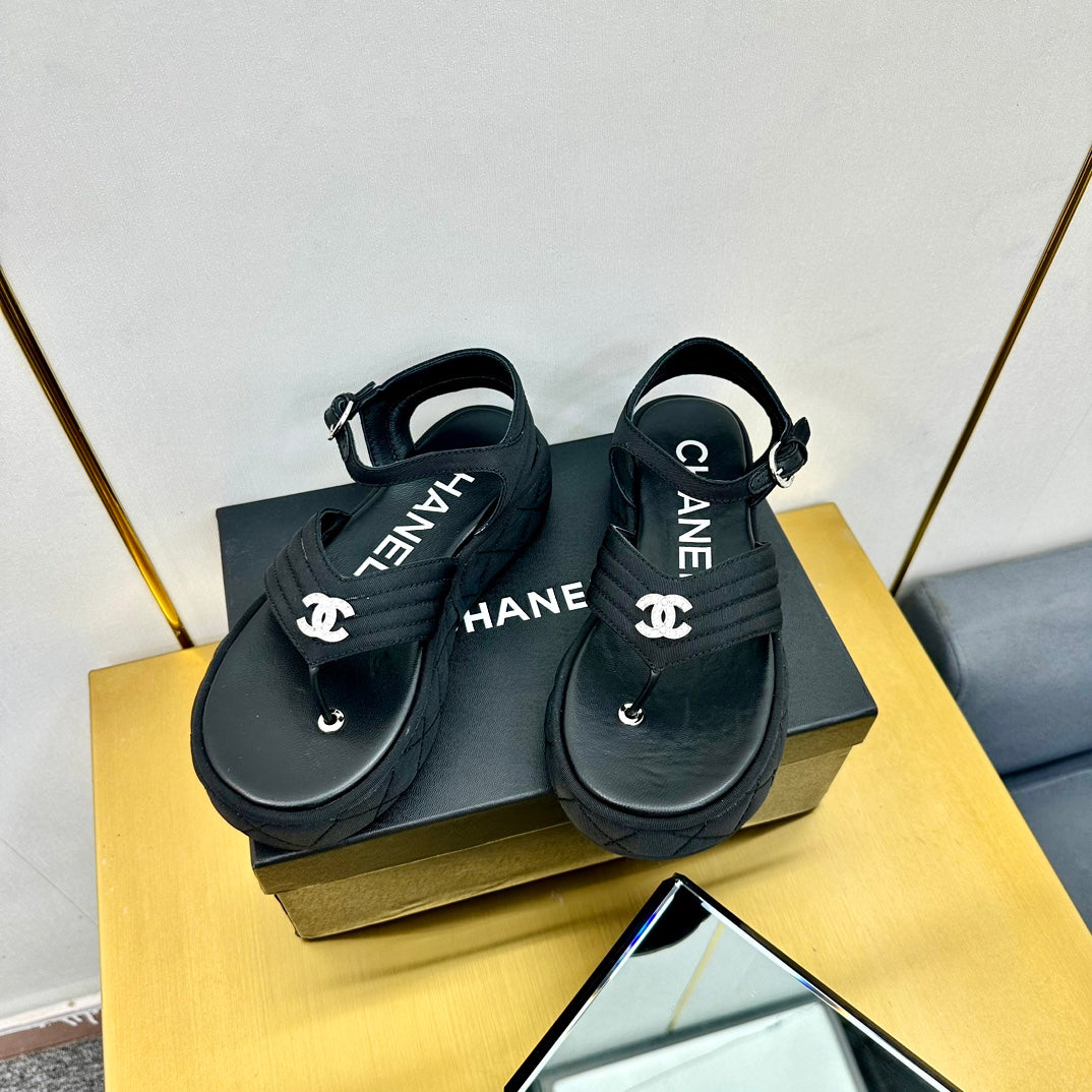 GROSGRAIN SANDAL IN BLACK FABRIC - 35