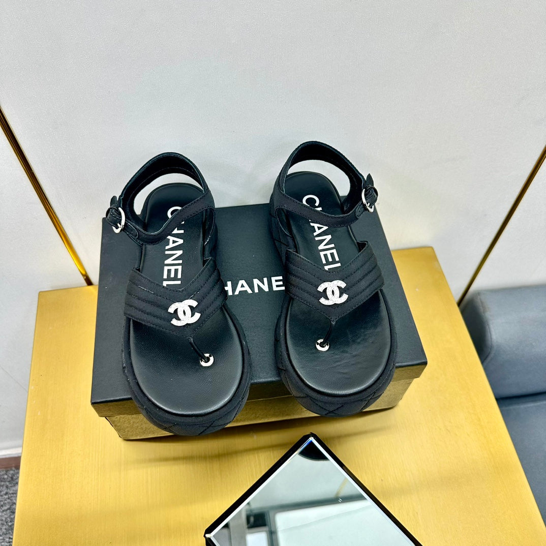 GROSGRAIN SANDAL IN BLACK FABRIC - 35