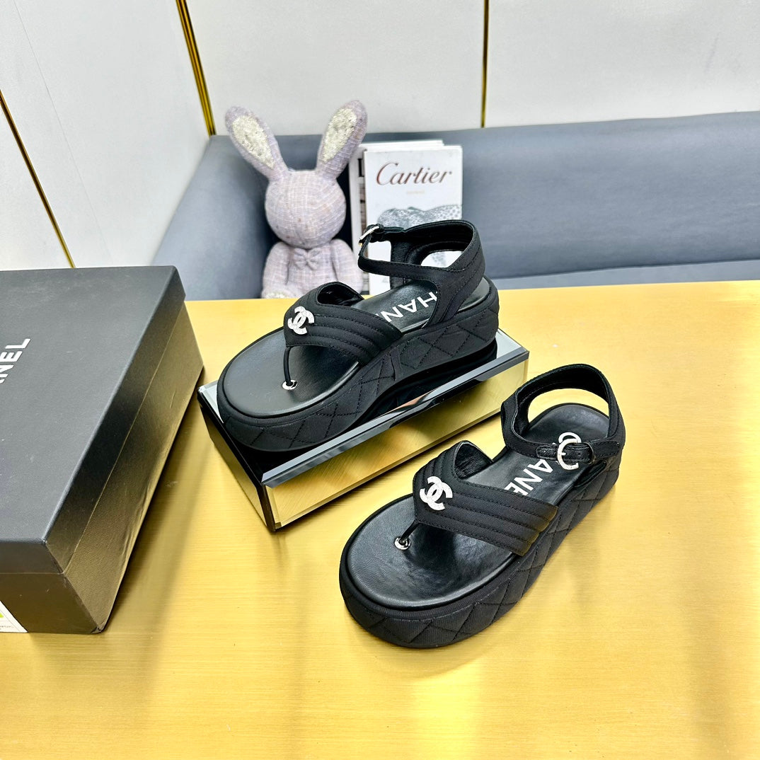 GROSGRAIN SANDAL IN BLACK FABRIC - 35