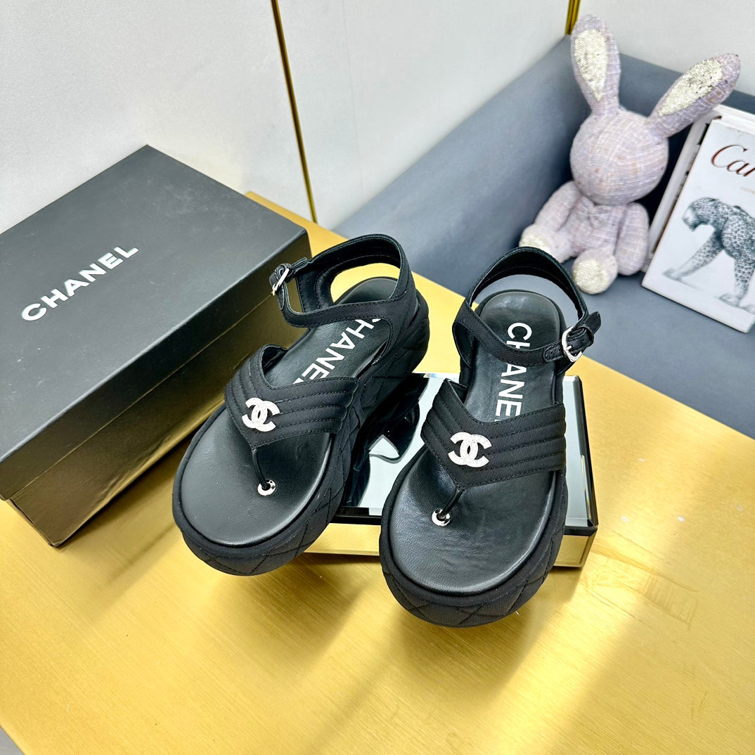 GROSGRAIN SANDAL IN BLACK FABRIC - 35