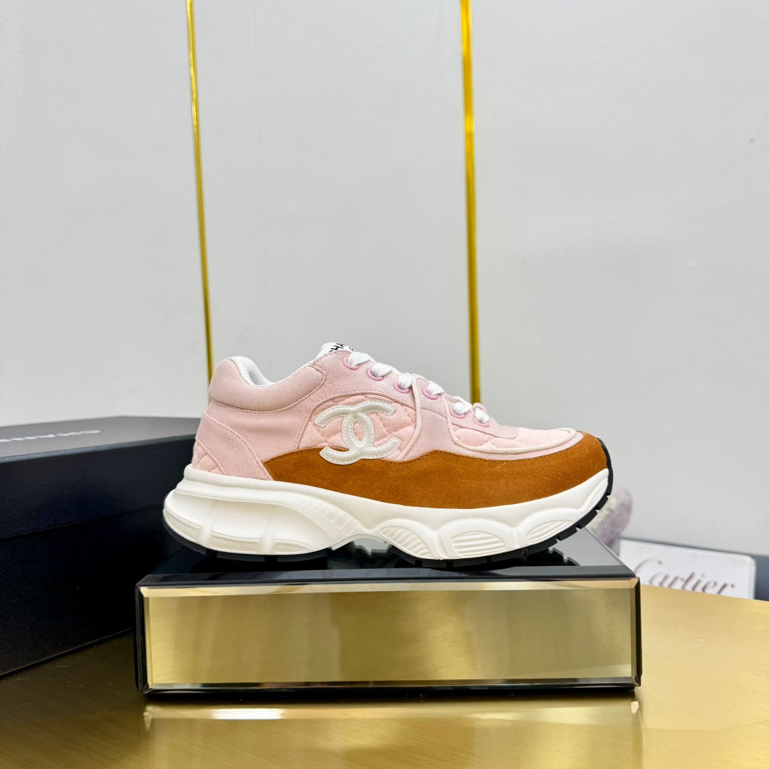 DAD SNEAKER IN LIGHT PINK LAMBSKIN AND GINGER ORANGE SUEDE - 35