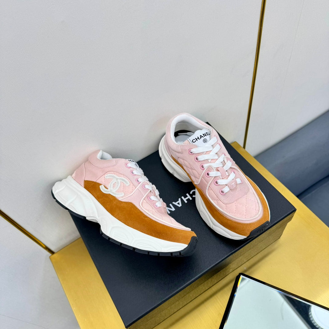 DAD SNEAKER IN LIGHT PINK LAMBSKIN AND GINGER ORANGE SUEDE - 35