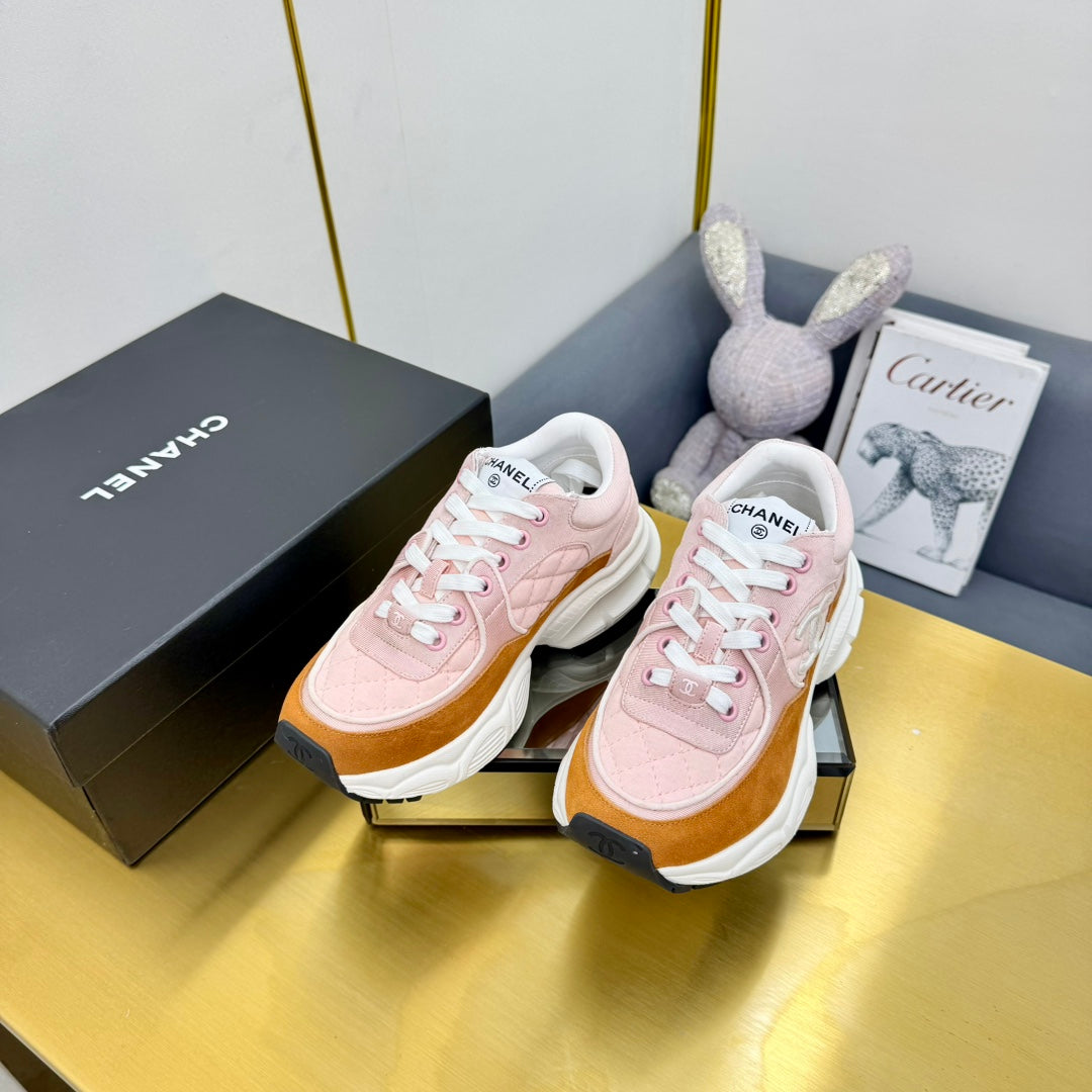 DAD SNEAKER IN LIGHT PINK LAMBSKIN AND GINGER ORANGE SUEDE - 35