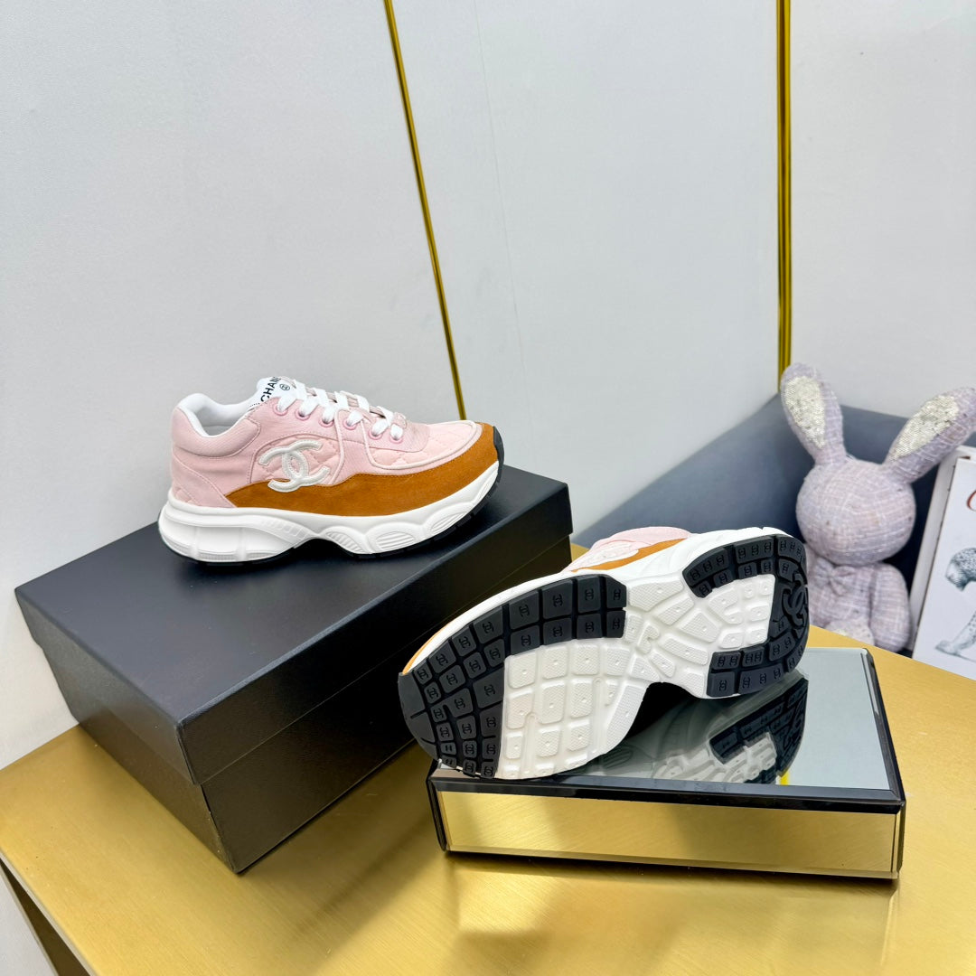 DAD SNEAKER IN LIGHT PINK LAMBSKIN AND GINGER ORANGE SUEDE - 35