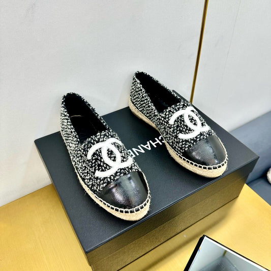 CC ESPADRILLES PLATFORM 25S IN BLACK MIX WHITE TWEED - 34