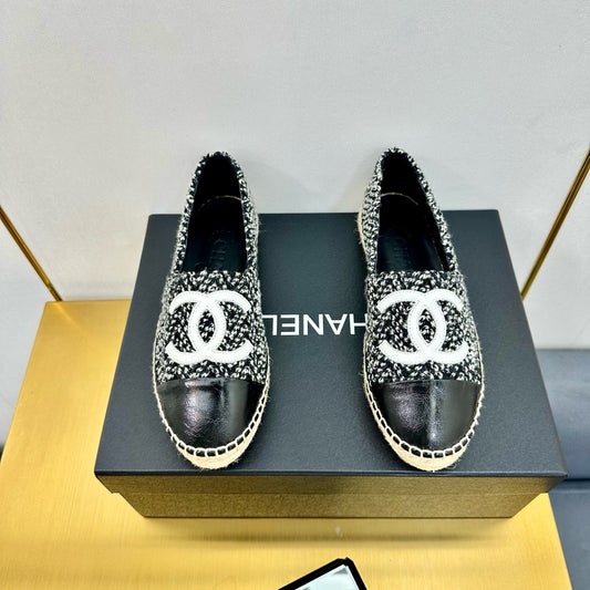 CC ESPADRILLES PLATFORM 25S IN BLACK MIX WHITE TWEED - 34