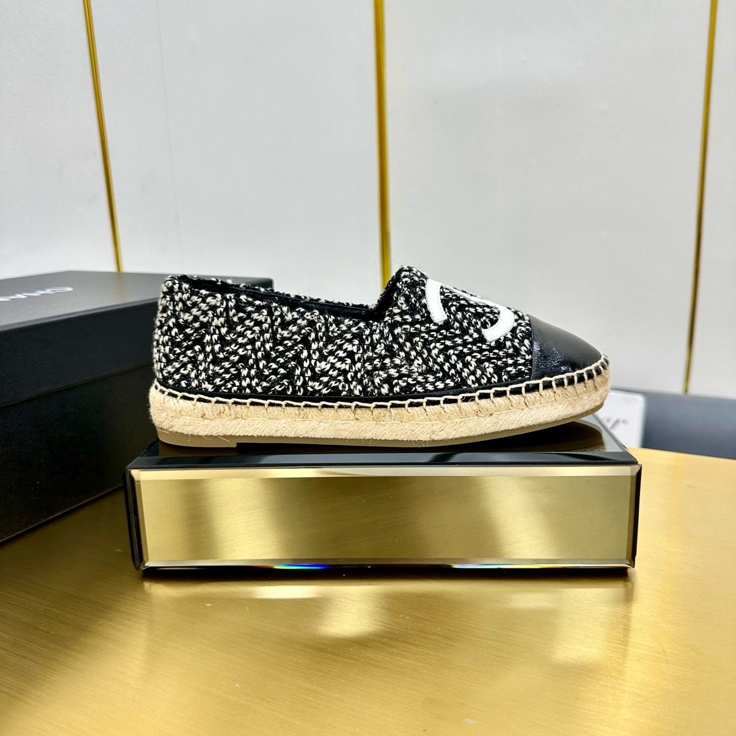 CC ESPADRILLES PLATFORM 25S IN BLACK MIX WHITE TWEED - 34