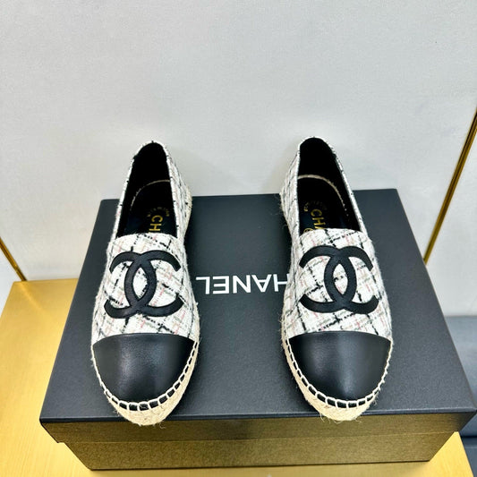 CC ESPADRILLES PLATFORM 25S MIX COLOR TWEED AND BLACK LAMBSKIN - 34