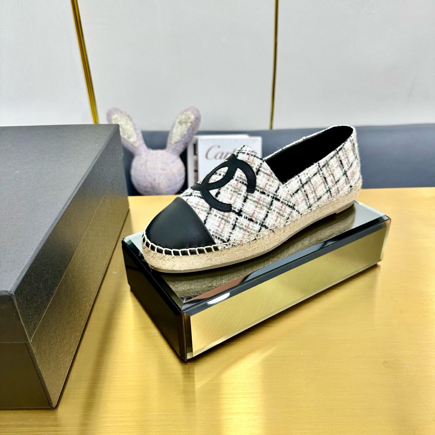 CC ESPADRILLES PLATFORM 25S MIX COLOR TWEED AND BLACK LAMBSKIN - 34