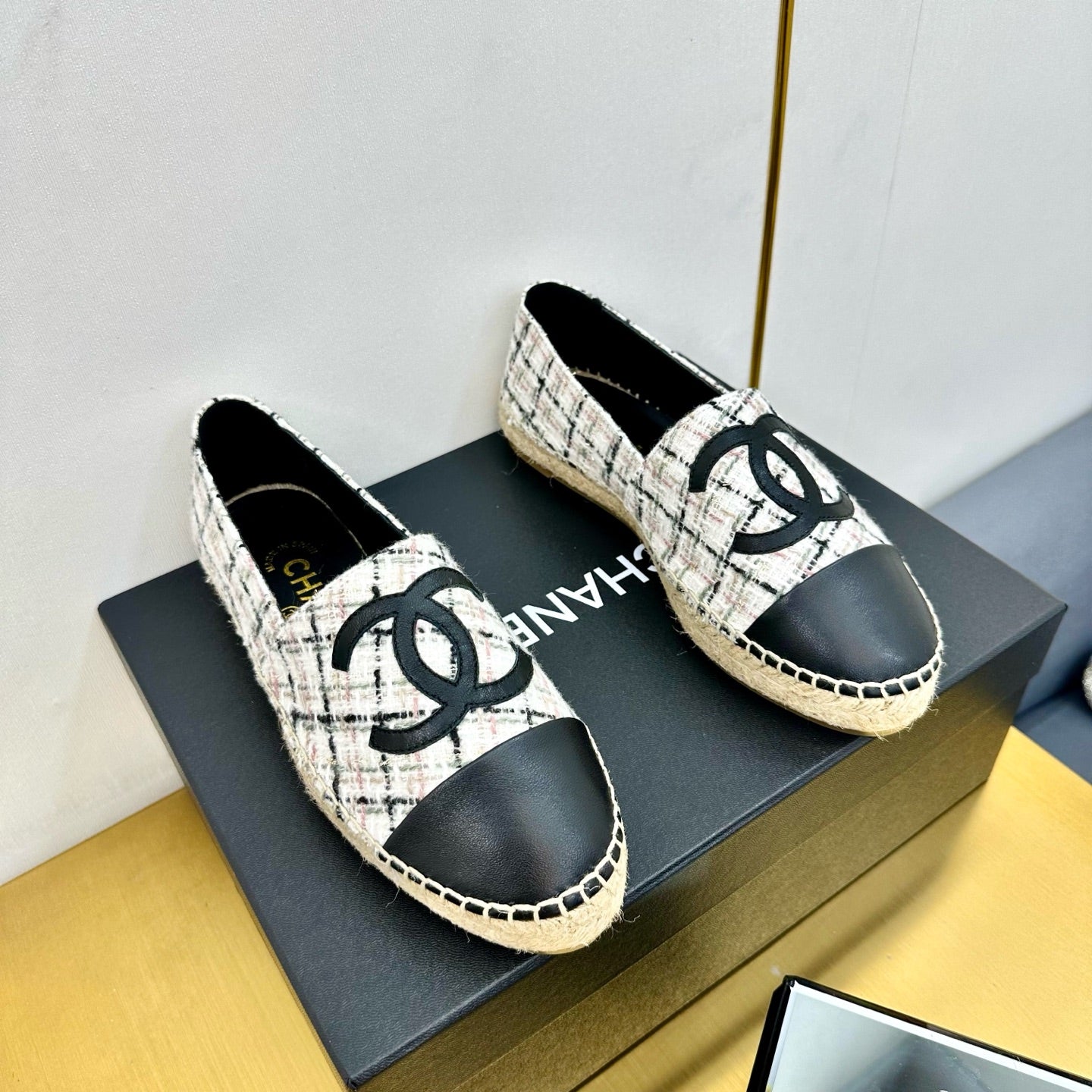 CC ESPADRILLES PLATFORM 25S MIX COLOR TWEED AND BLACK LAMBSKIN - 34