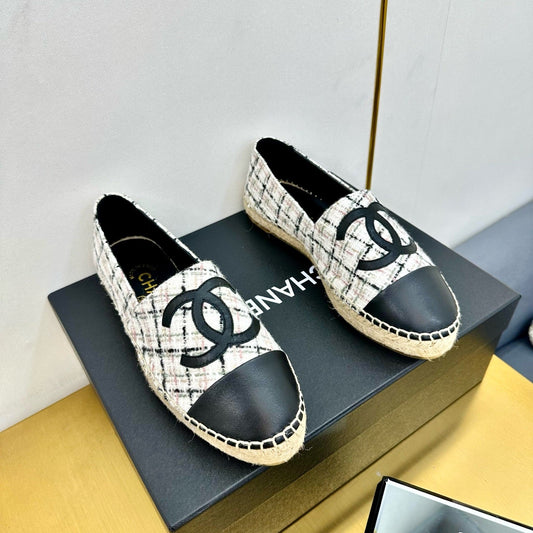CC ESPADRILLES PLATFORM 25S MIX COLOR TWEED AND BLACK LAMBSKIN - 34