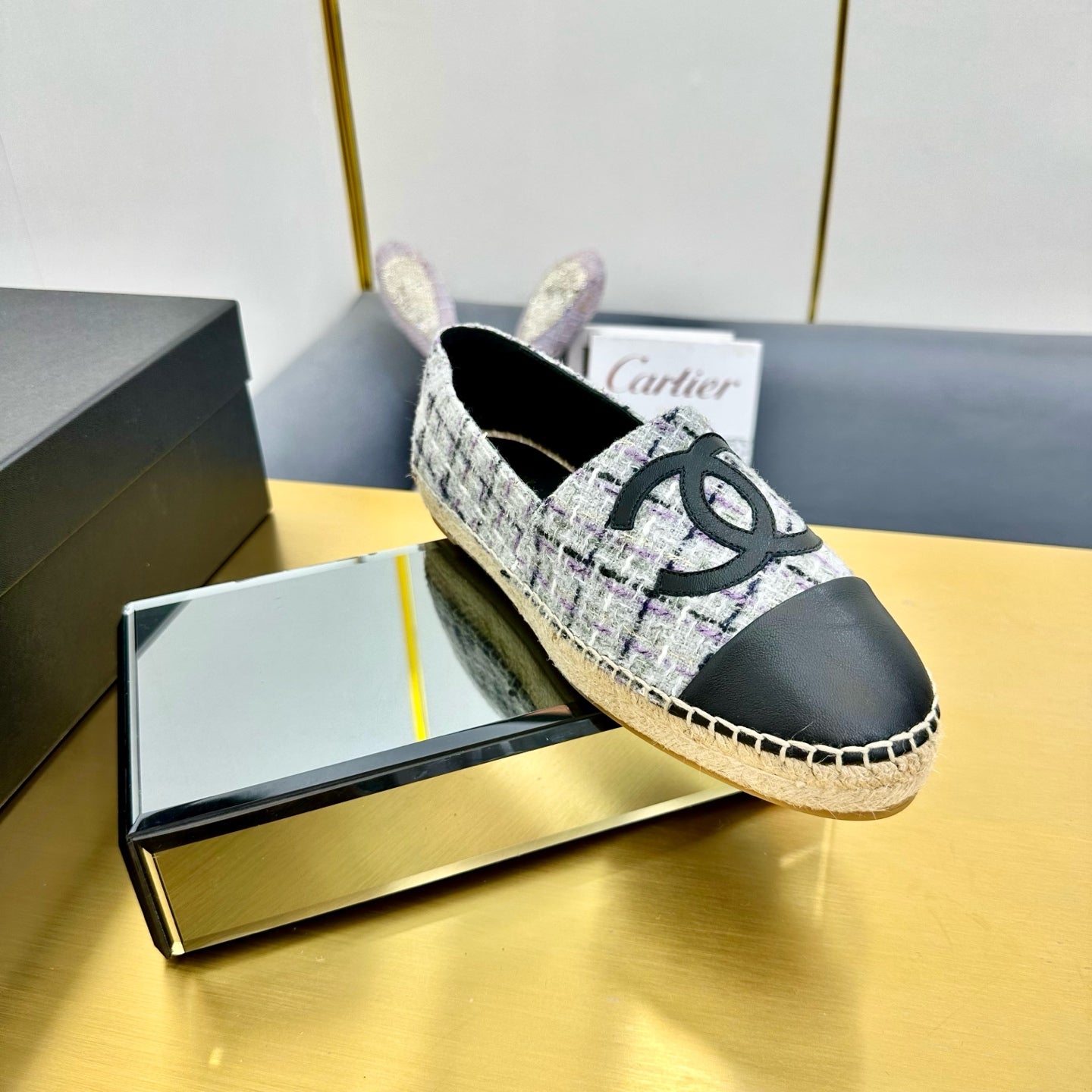 CC ESPADRILLES PLATFORM 25S MIX COLOR TWEED AND BLACK CALFSKIN - 34