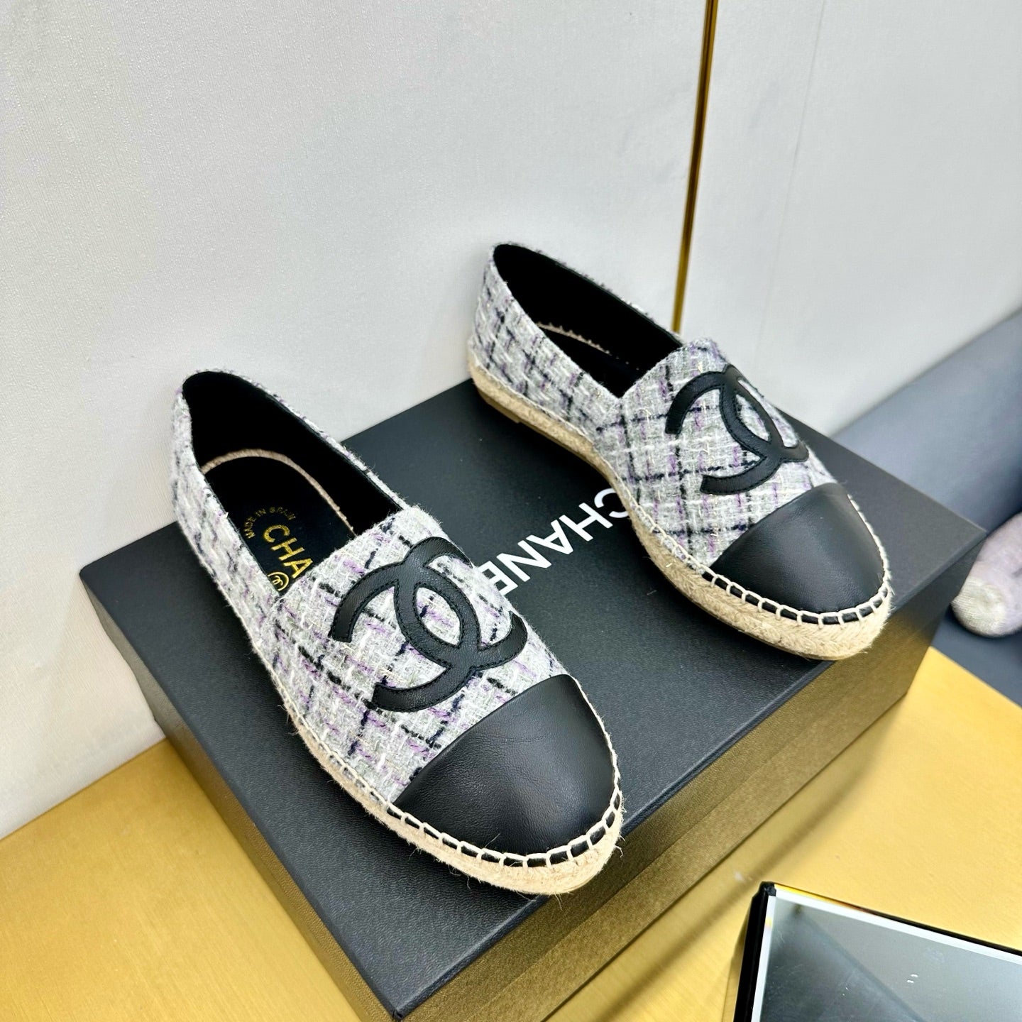 CC ESPADRILLES PLATFORM 25S MIX COLOR TWEED AND BLACK CALFSKIN - 34