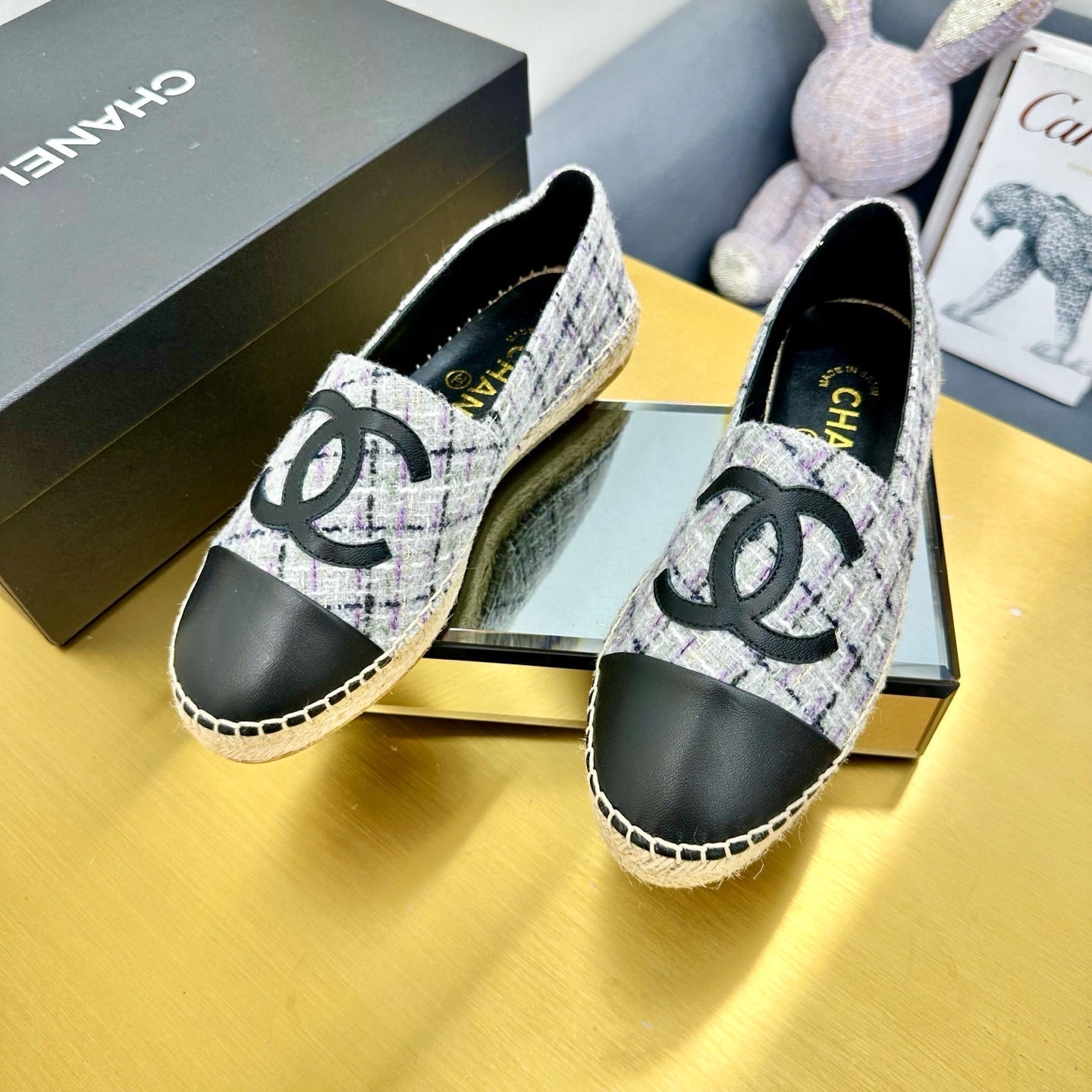 CC ESPADRILLES PLATFORM 25S MIX COLOR TWEED AND BLACK CALFSKIN - 34