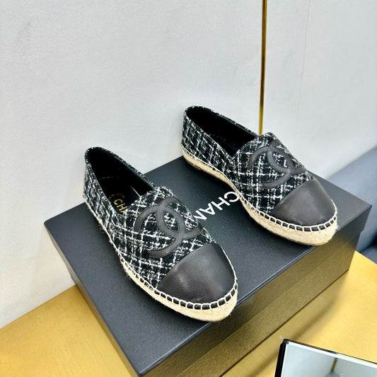 CC ESPADRILLES PLATFORM 25S IN BLACK TWEED AND CALFSKIN - 34