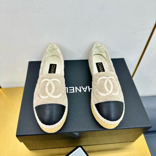 CC ESPADRILLES PLATFORM 25S IN LIGHT BEIGE SUEDE MIX BLACK CALFSKIN - 34