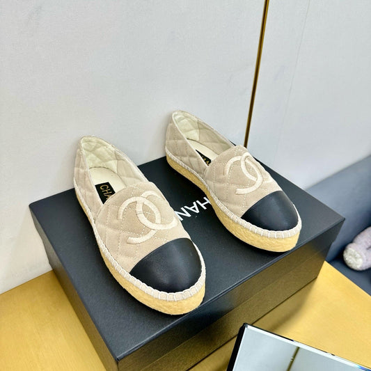 CC ESPADRILLES PLATFORM 25S IN LIGHT BEIGE SUEDE MIX BLACK CALFSKIN - 34